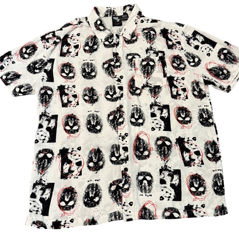 Friday the 13th Horror Movie Button Up Shirt XL Jason Voorhees Graphic